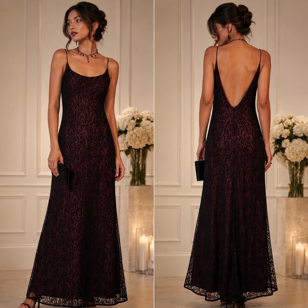 Vintage Lace Beaded Formal Dress 8 Red Black Whimsigoth Y2K Vamp Dark Romance